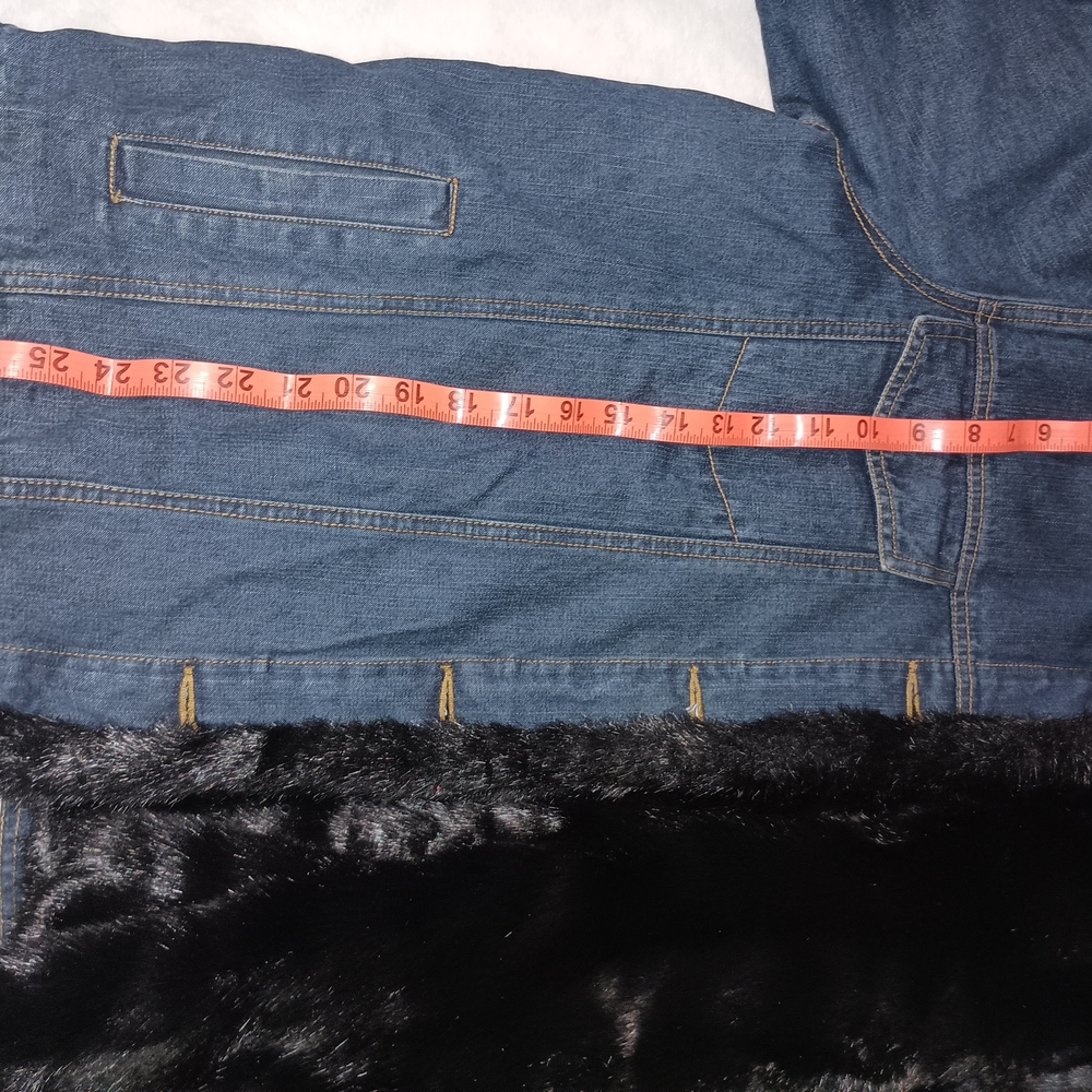 Dennis Basso Blue Denim Jacket with Black Faux Fur Trim - Picture 4 of 6